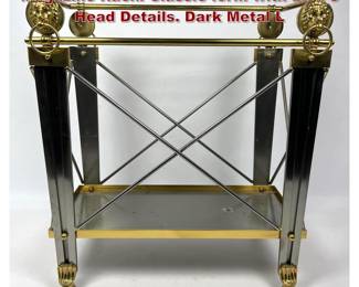 Lot 4 Regency style Stainless and Brass Magazine Rack. Classic form with Lion s Head Details. Dark Metal L