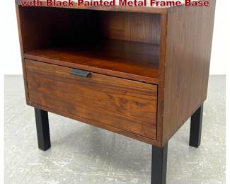 Lot 455 Mid Century Style Walnut Nightstand with Black Painted Metal Frame Base