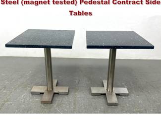 Lot 199 Blue Gray Terrazzo Top Stainless Steel magnet tested Pedestal Contract Side Tables