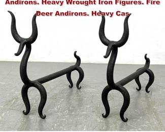 Lot 165 After Russel Wright Figural Deer Andirons. Heavy Wrought Iron Figures. Fire Deer Andirons. Heavy Cas