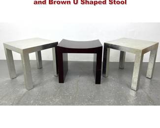 Lot 512 Pair of Silver Leaf Parsons Tables and Brown U Shaped Stool
