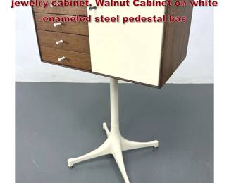 Lot 338 GEORGE NELSON for Herman Miller jewelry cabinet. Walnut Cabinet on white enameled steel pedestal bas