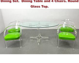 Lot 341 5pc Hollis Jones Attributed Lucite Dining Set. Dining Table and 4 Chairs. Round Glass Top. 