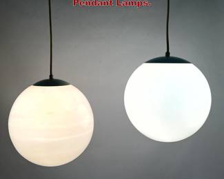 Lot 121 Pair White Glass Globe Pendant Lamps. 