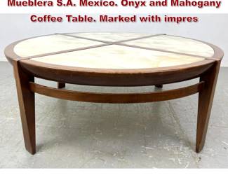 Lot 332 Edmund Spence for Industria Mueblera S.A. Mexico. Onyx and Mahogany Coffee Table. Marked with impres