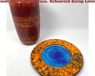 Lot 219 2pcs W Germany Keramik Pottery. wall Charger and Vase. Schuerich Europ Linie