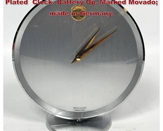 Lot 22 Mid Century Modern MOVADO Nickel Plated Clock. Battery Op. Marked Movado made in Germany. 