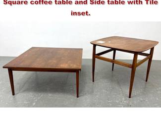 Lot 271 2pcs American Modern Tables. Square coffee table and Side table with Tile inset.