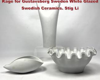 Lot 254 3pcs Gustavsberg Pottery. Wilhelm Kage for Gustavsberg Sweden White Glazed Swedish Ceramics. Stig Li