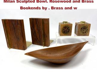 Lot 256 Mid Century Modern Wood Lot. Emil Milan Sculpted Bowl. Rosewood and Brass Bookends by . Brass and w