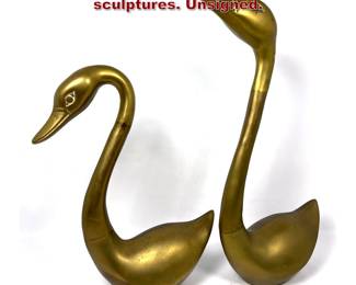 Lot 436 2pc Brass swans floor sculptures. Unsigned. 