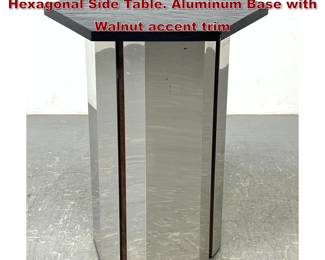 Lot 294 Paul Evans Style Slate Top Hexagonal Side Table. Aluminum Base with Walnut accent trim