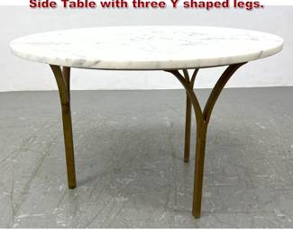 Lot 138 Italian style Modernist Marble Top Side Table with three Y shaped legs. 