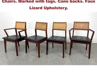 Lot 366 Set 4 American Modern Founders Chairs. Marked with tags. Cane backs. Faux Lizard Upholstery. 