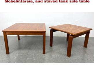 Lot 396 2pcs Danish Modern Teak Tables. Mobelintarsia, and staved teak side table