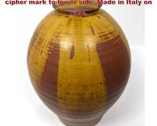 Lot 57 Italian Glazed Pottery Vase. Artist s cipher mark to lower side. Made in Italy on base. 