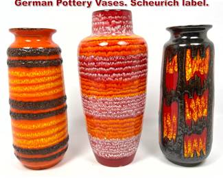 Lot 229 3pcs Mid Century Modern West German Pottery Vases. Scheurich label. 
