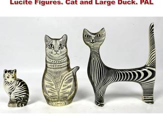 Lot 53 3pc ABRAHAM PALATNIK Brazil MCM Lucite Figures. Cat and Large Duck. PAL