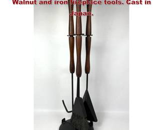 Lot 76 Mid Century Modern Fireplace Tools. Walnut and iron fireplace tools. Cast in Japan. 