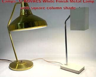 Lot 418 2pc Modernist Lighting. Table Desk Lamps. 1 KOVACS White Finish Metal Lamp with square column shade