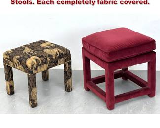 Lot 430 2pc Modernist Upholstered Benches Stools. Each completely fabric covered. 