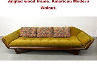 Lot 486 Adrian Pearsall Gondola Sofa Couch. Angled wood frame. American Modern Walnut. 