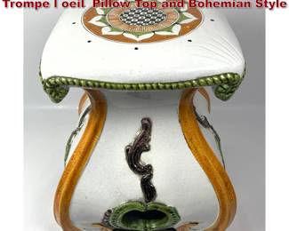 Lot 429 Italian Glazed Ceramic Stool with Trompe l oeil Pillow Top and Bohemian Style