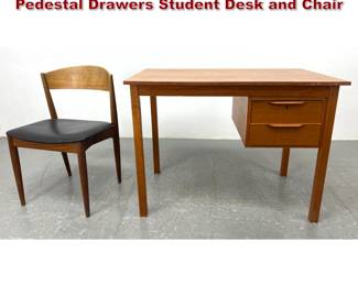 Lot 458 Danish Modern Denmark Teak Single Pedestal Drawers Student Desk and Chair
