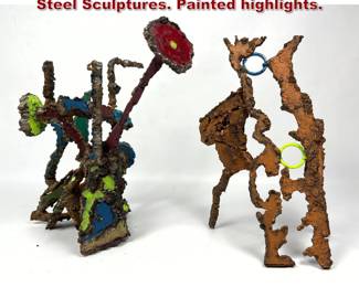 Lot 309 2pcs Artist Signed Welded and Cut Steel Sculptures. Painted highlights.