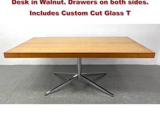 Lot 127 Florence Knoll Executive Partners Desk in Walnut. Drawers on both sides. Includes Custom Cut Glass T