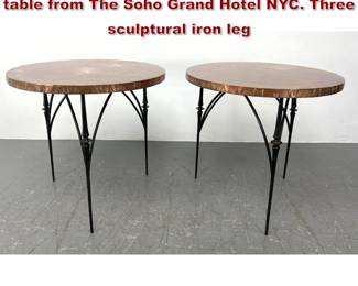 Lot 141 Pair of Copper William Sofield Bistro table from The Soho Grand Hotel NYC. Three sculptural iron leg
