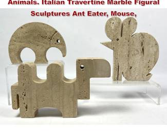 Lot 36 3pc FRATELLI MANNELLI Italy Animals. Italian Travertine Marble Figural Sculptures Ant Eater, Mouse,