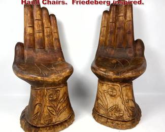 Lot 462 Pair Child Size Carved Wood Palm Hand Chairs. Friedeberg inspired. 