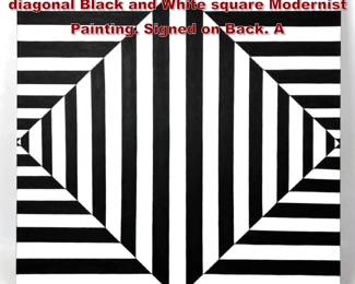 Lot 347 TIM RAY FISHER Painting OP ART diagonal Black and White square Modernist Painting. Signed on Back. A