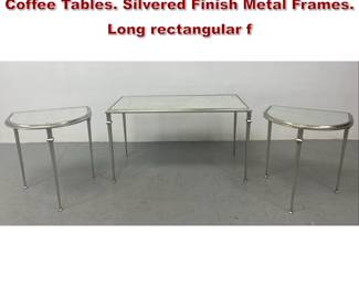 Lot 7 3 Part Mirrored Top Silver leaf Iron Coffee Tables. Silvered Finish Metal Frames. Long rectangular f