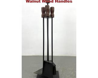 Lot 97 Mid Century Iron Fire Tool Set with Walnut Wood Handles