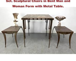 Lot 383 Studio Made Forged Iron Dinette Set. Sculptural Chairs in Bent Man and Woman Form with Metal Table.