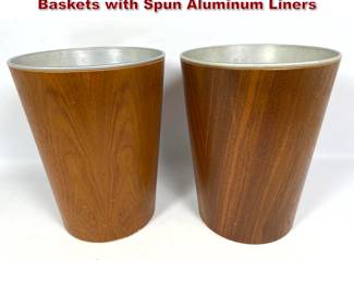Lot 96 Swedish Modern Sweden Teak Waste Baskets with Spun Aluminum Liners