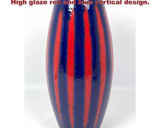 Lot 213 WEST GERMANY Art Pottery Vase. High glaze red and blue vertical design. 
