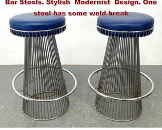 Lot 346 Pr ARTHUR UMANOFF Style Chrome Bar Stools. Stylish Modernist Design. One stool has some weld break
