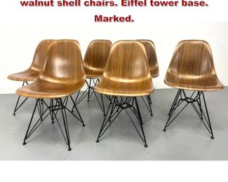 Lot 2 Set of 6 Charles Eames, Herman Miller walnut shell chairs. Eiffel tower base. Marked. 