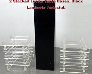Lot 522 Mid Century Modern Furniture Lot. 2 Stacked Lucite Table Bases. Black Laminate Pedestal. 