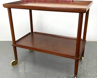 Lot 505 Danish teak 2 tier tea cart bar cart. Signed made in Denmark. 