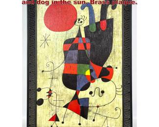 Lot 490 Joan Miro print on canvas. People and dog in the sun. Brass plaque. 