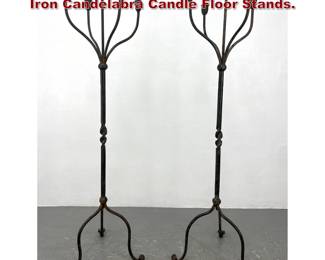 Lot 145 Pair Mid Century Modern wrought Iron Candelabra Candle Floor Stands. 