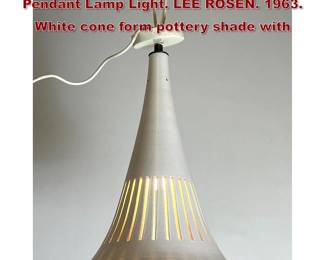 Lot 172 DESIGN TECHNICS Ceramic Cone Pendant Lamp Light. LEE ROSEN. 1963. White cone form pottery shade with