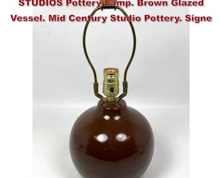Lot 253 JANE MARTZ for MARSHALL STUDIOS Pottery Lamp. Brown Glazed Vessel. Mid Century Studio Pottery. Signe