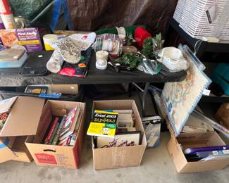 Books paperback and hard cover, photo albums new and used. Christmas items and knick knacks.