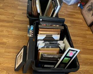 Picture frames, wall and tabletop frames, many different sizes. 