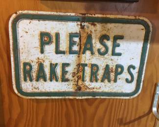 Vintage Tin Golf Sign "Please Rake Traps"